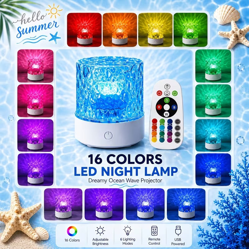 16-Color Dimmable LED Night Light with Remote Control.
