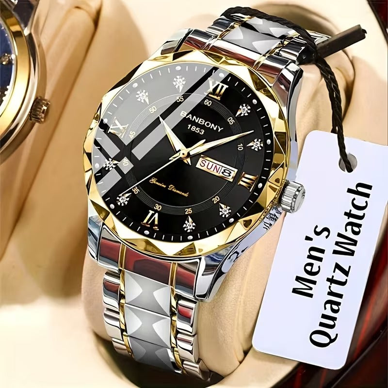 Men's Stainless Steel Roman Quartz Watch