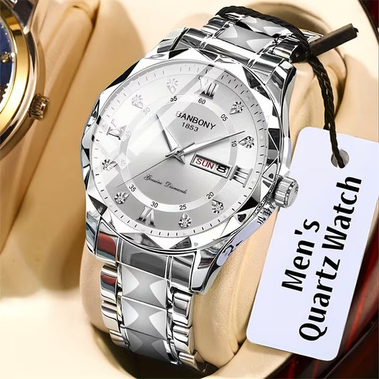Men's Stainless Steel Roman Quartz Watch