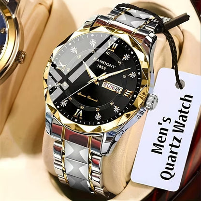Men's Stainless Steel Roman Quartz Watch