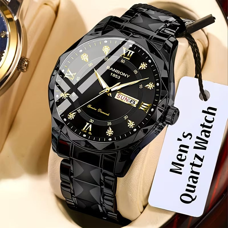 Men's Stainless Steel Roman Quartz Watch