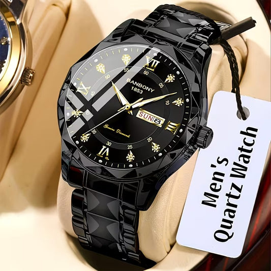 Men's Stainless Steel Roman Quartz Watch