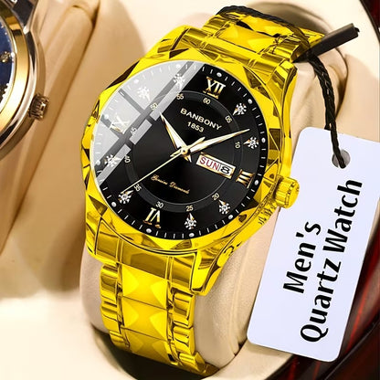 Men's Stainless Steel Roman Quartz Watch