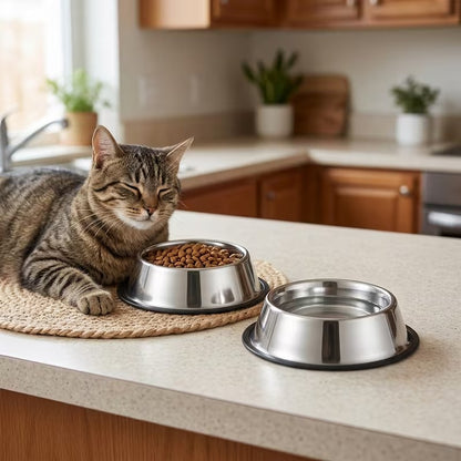 2 Pcs Stainless Steel Non-Slip Dog Feeding Bowl